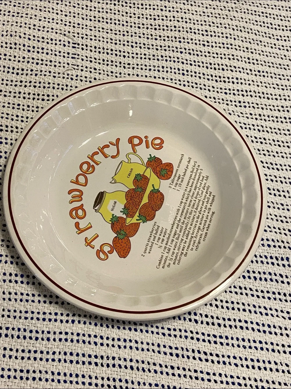 vintage 1980s ceramic Strawberry pie plate manufactured by Hankook / Korea